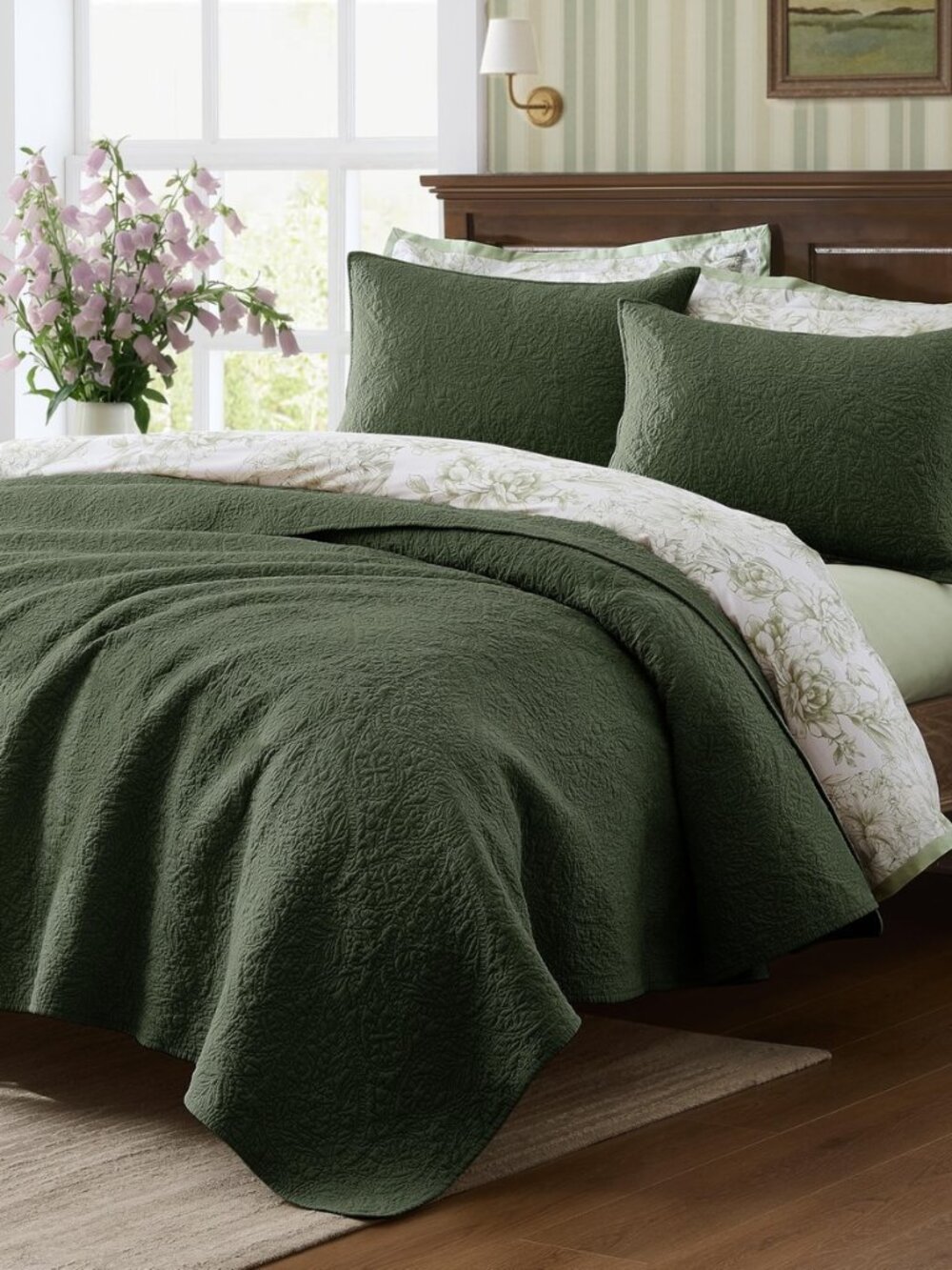 King 100% Cotton Paisley Quilt Bedding Set Olive Green Comforter